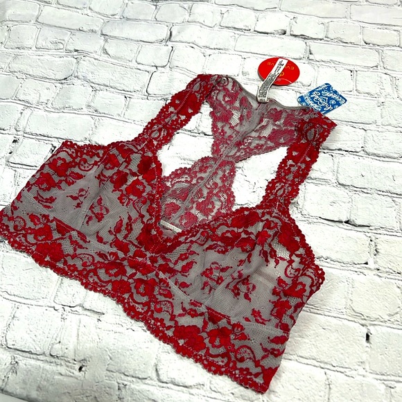🆕 Free People Wild Roses Racerback Bra - Cloud/Ruby Combo - Size Large - Picture 14 of 16